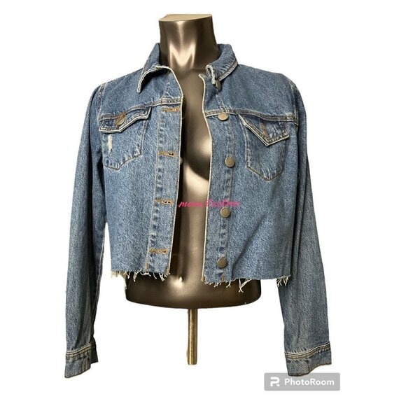 Industry Women's Cropped Jean Jacket Medium Indigo Wash Sz Medium NWT Jeans‎ - Picture 1 of 5